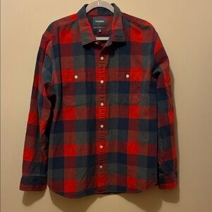 Bonobos Men's Lightweight Flannel Red and Navy Checkered Plaid Shirt